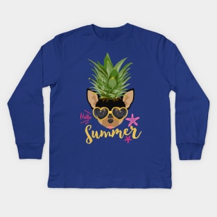 Funny Pineapple Shirt Happy Summer Vacation, Dog Lover Chihuahua Kids Long Sleeve T-Shirt